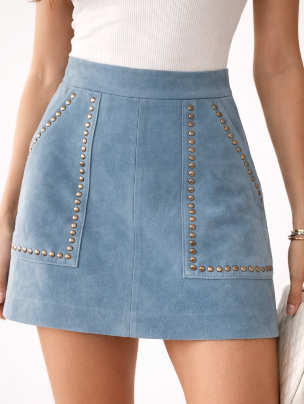 Ramy Brook NWT Blue Moon Studded Goat Suede Mini Skirt Size 2